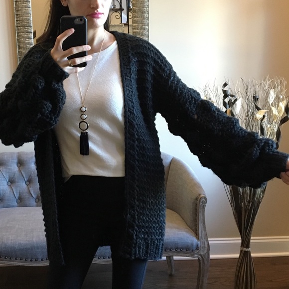 Black Pom Pom Cardigan - Picture 7 of 7